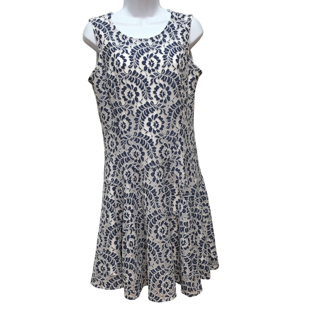 Tommy Hilfiger Lace Floral A-Line Dress Women's 8 Blue White Preppy Coquette